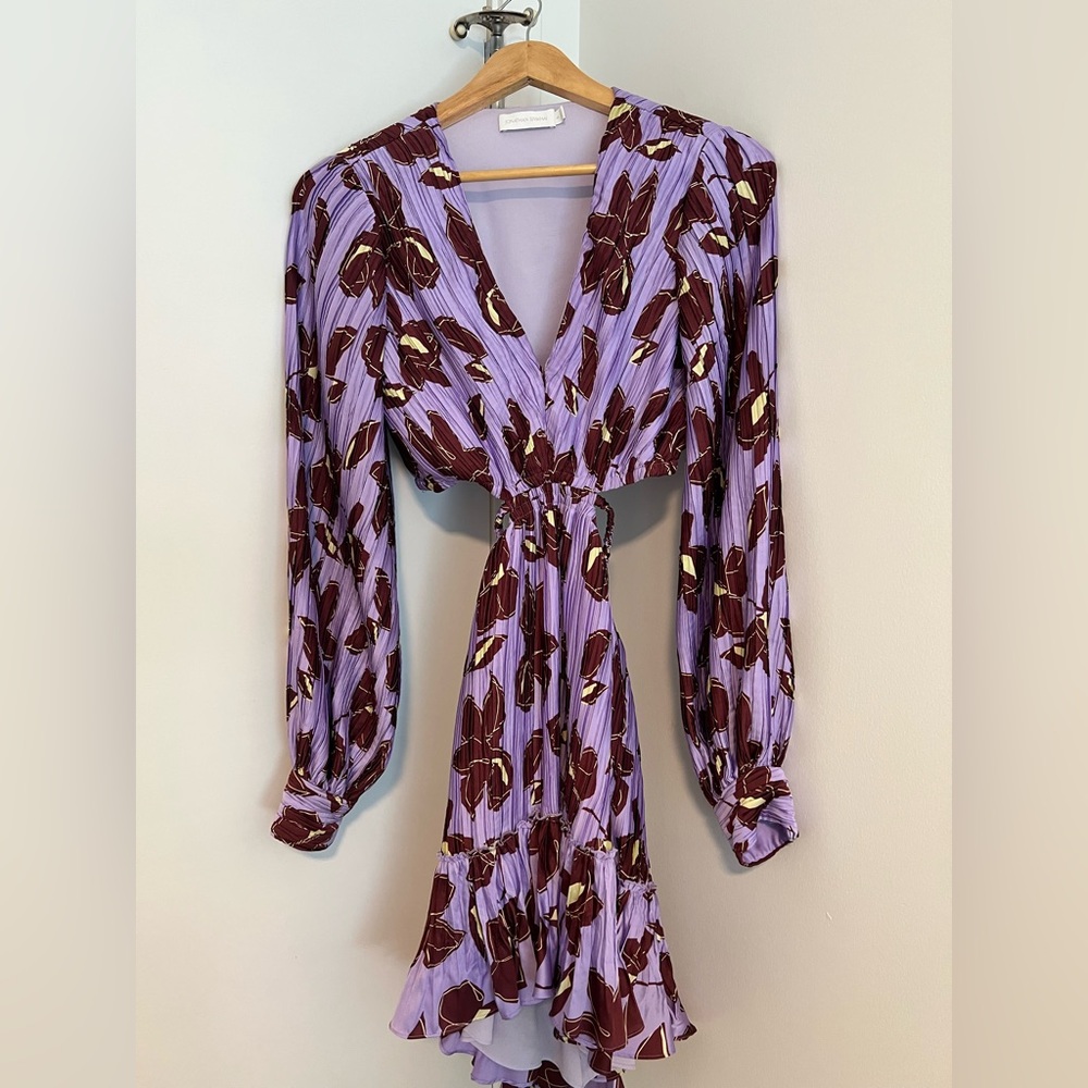 Jonathan Simkhai Purple and Brown Floral Long Sleeve Dress